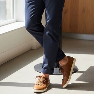 Aigle cognac leather Men’s heritage inspired athleisure sneakers size 9.5